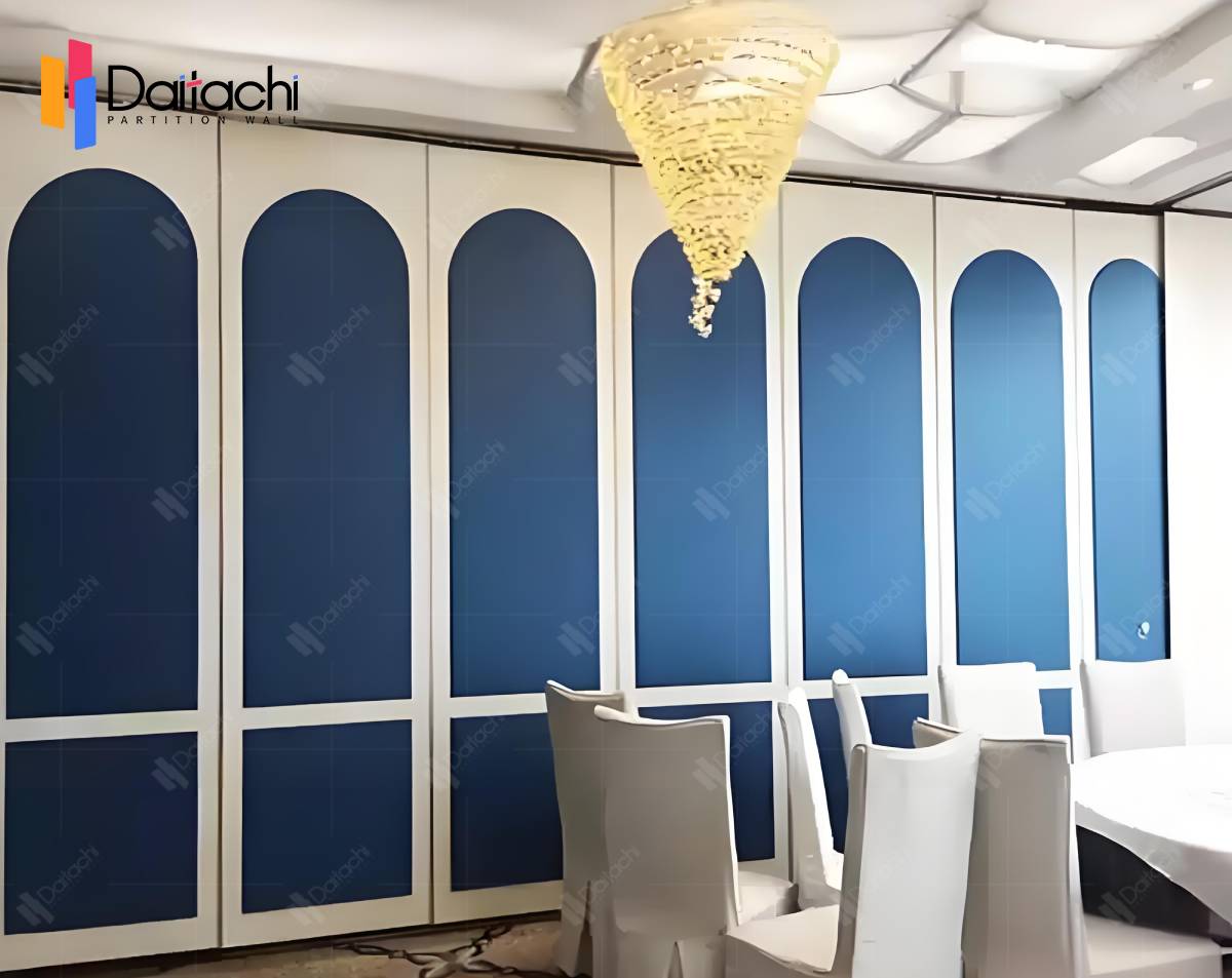 Custom Blue Sliding Folding Partition Wall in Dining Room Custom Blue Sliding Folding Partition Wall in Dining Room