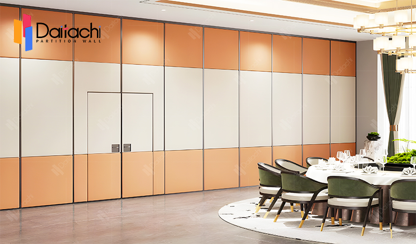 orange and white manual movable partition wall