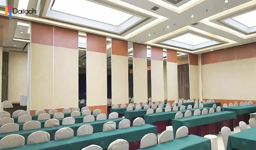 Brown and white movable partition wall in the large conference room Brown and white movable partition wall in the large conference room