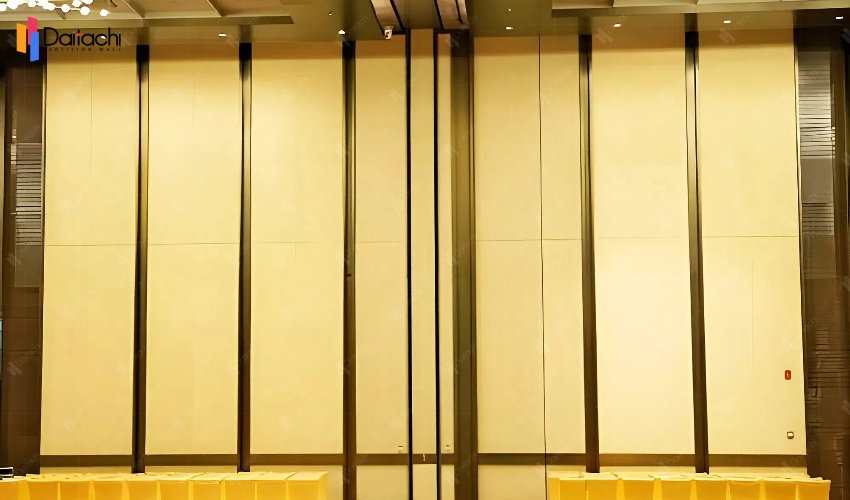 Large area of beige movable partition wall Large area of beige movable partition wall