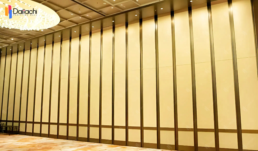 Large area of beige movable partition wall Large area of beige movable partition wall