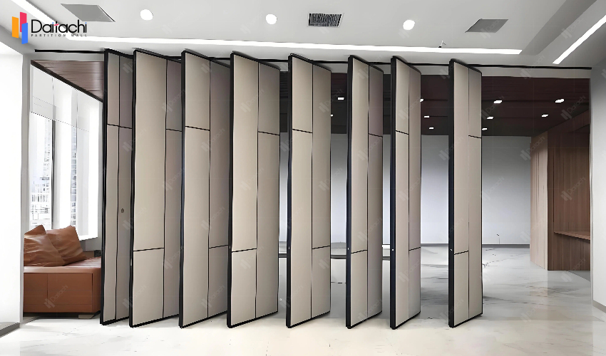 Gray movable partition wall in the leisure area