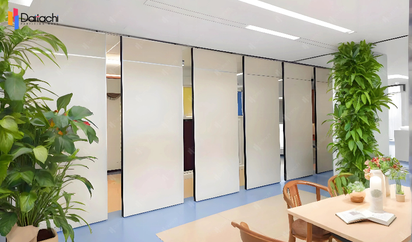 Gray movable partition wall in the leisure area