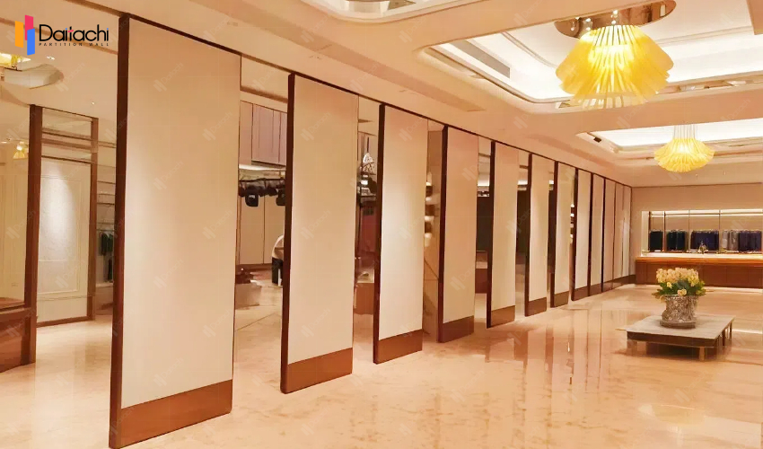 Light-colored movable partition wall in the hall Light-colored movable partition wall in the hall