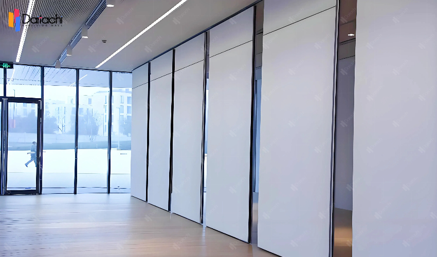 Pure white movable partition wall in the empty leisure room Pure white movable partition wall in the empty leisure room