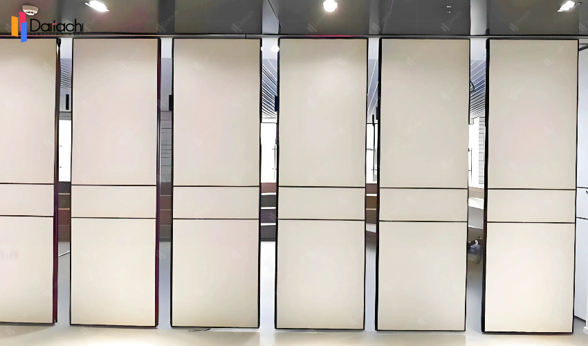 Light beige movable partition wall in empty office Light beige movable partition wall in empty office