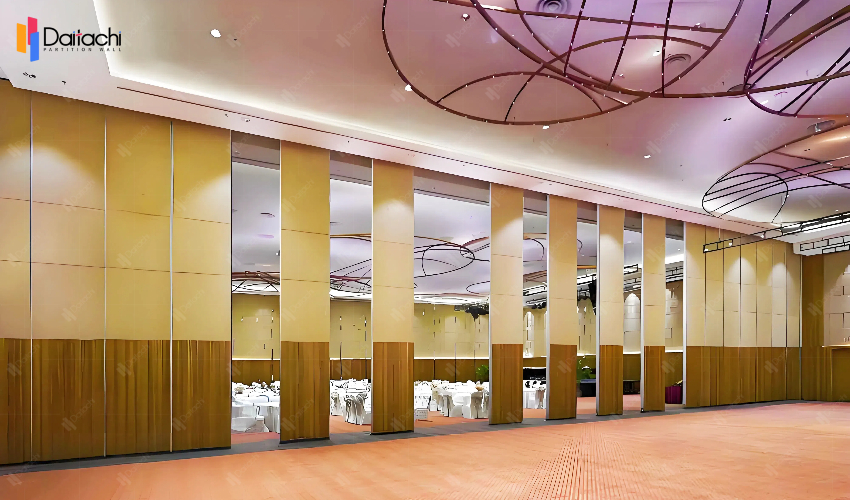 Two light and dark wood color panels for movable partition wall