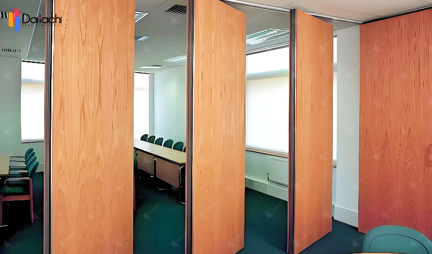 Brown movable partition wall in the leisure area