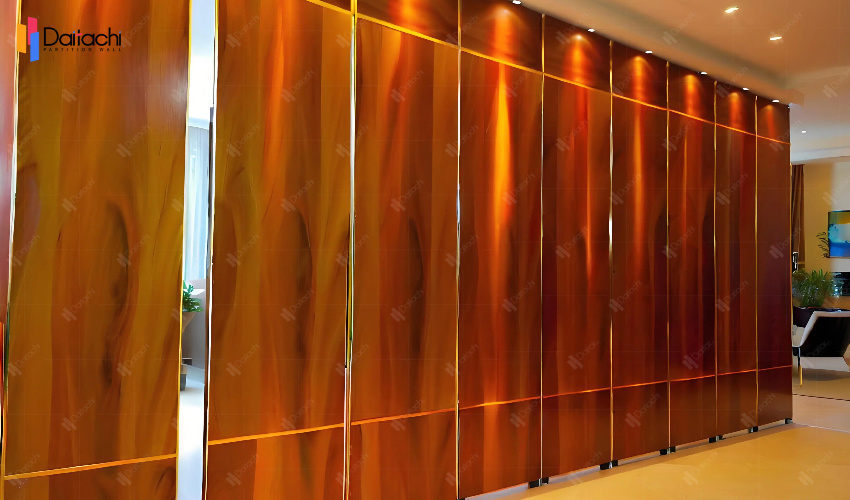Horizontally Folding Reddish-Brown Manually Adjustable Partition Wall