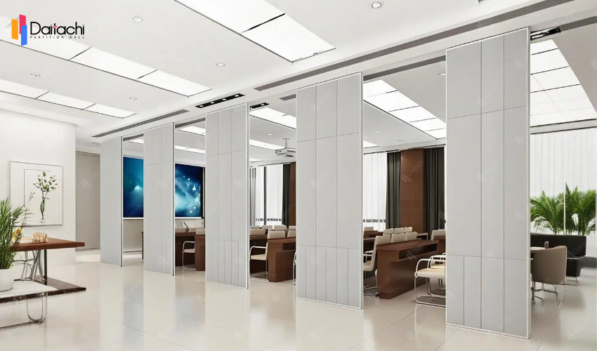 Pure off-white movable partition wall in the office