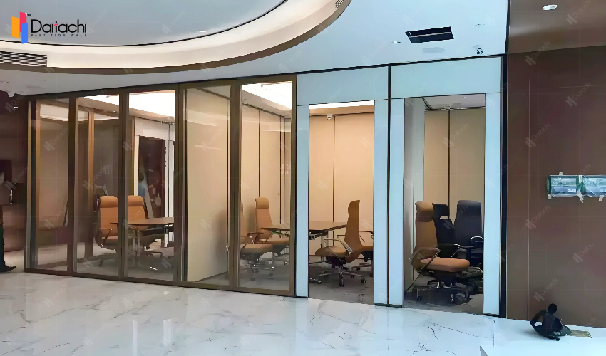Pure off-white movable partition wall in the office