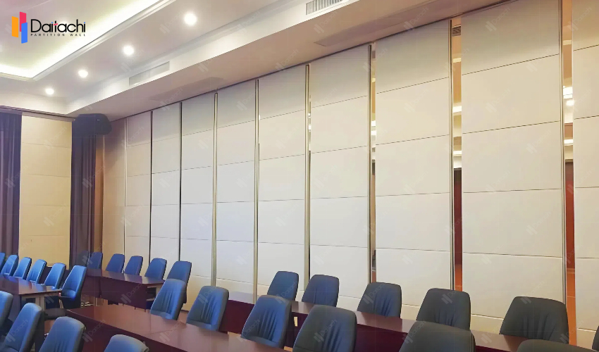 Light brown movable partition wall in the conference room Light brown movable partition wall in the conference room