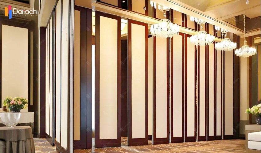 Light brown simple large area hotel solid color manual movable partition wall