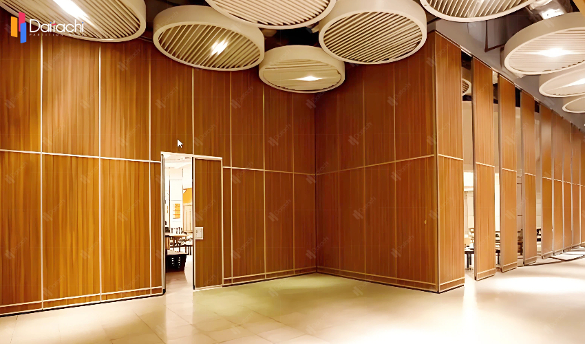 The hotel features a simple wooden-textured partition wall with a manually movable door. The hotel features a simple wooden-textured partition wall with a manually movable door.