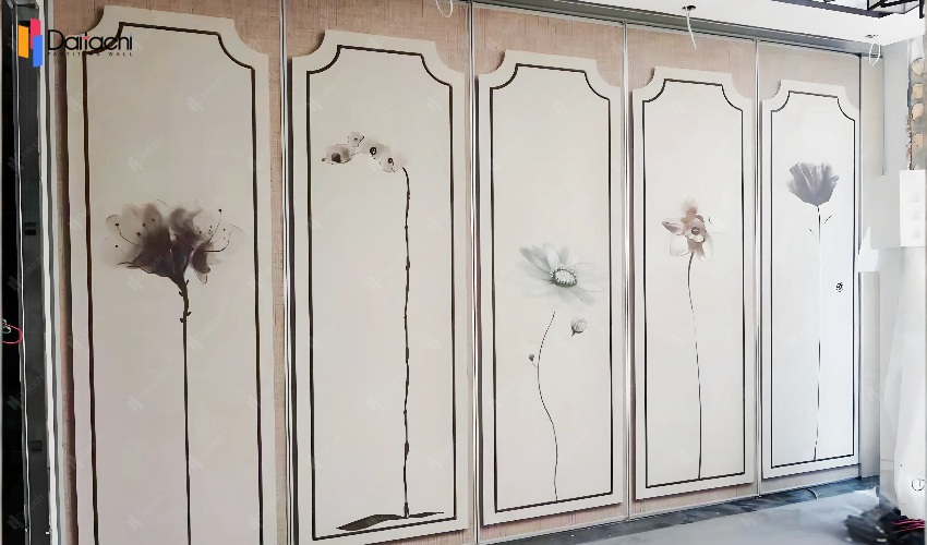 Simple lines paired with plant and floral patterns for manually movable partition walls