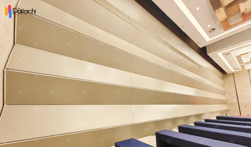Simple, natural wood-colored vertical lifting and folding wall.