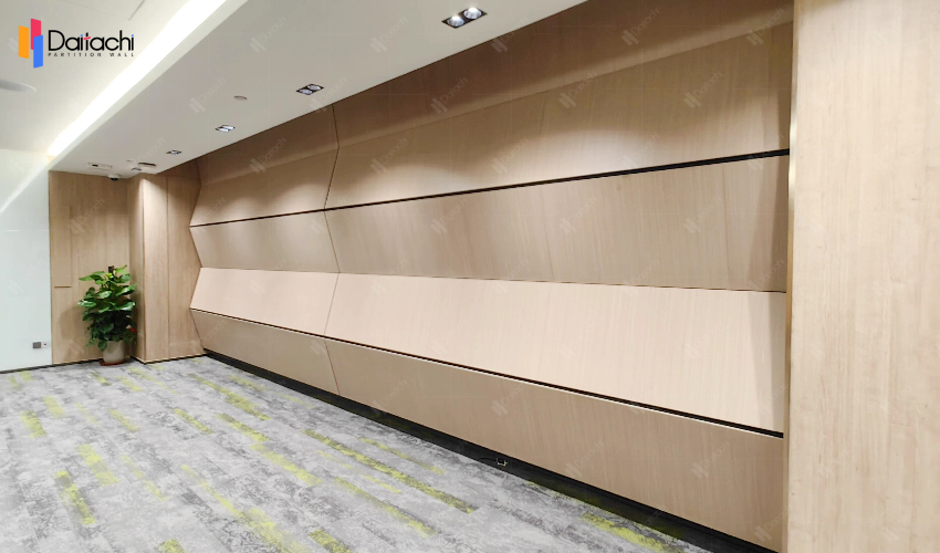 Natural wood color simple vertical lifting and folding movable partition wall