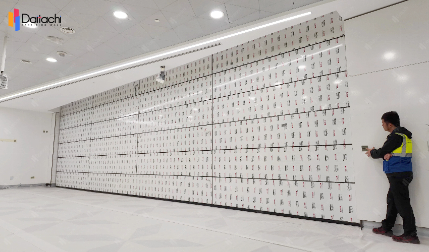 Vertical folding wall during lifting process