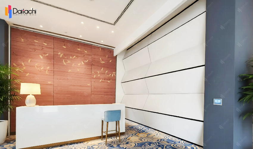 Simple white vertical lifting and folding partition wall