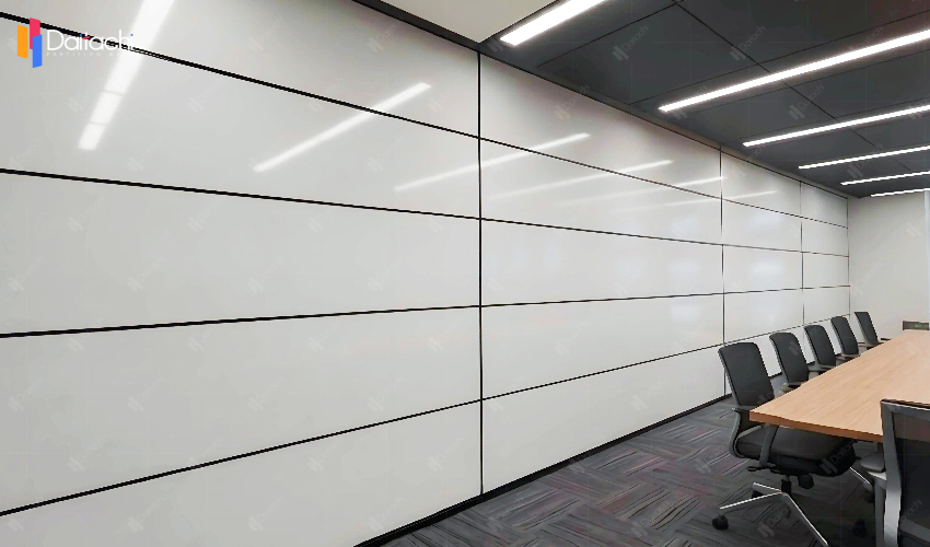 White Vertical Modular Partition Wall System in the Conference Room White Vertical Modular Partition Wall System in the Conference Room