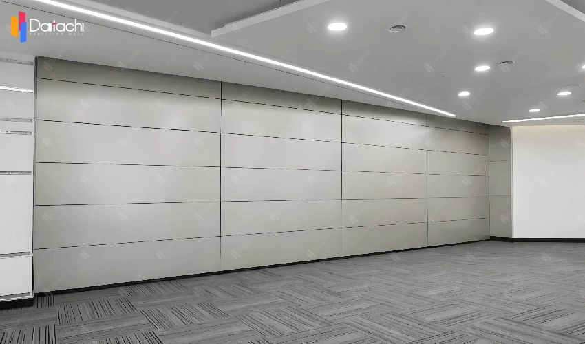 A Plaid Rug Paired with a Minimalist White Vertical Lift Wall A Plaid Rug Paired with a Minimalist White Vertical Lift Wall