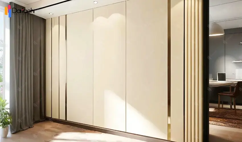 Beige minimalist movable partition wall Beige minimalist movable partition wall