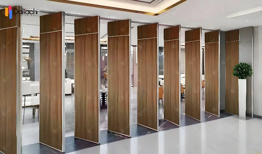 Log-style manual movable partition wall in the restaurant Log-style manual movable partition wall in the restaurant