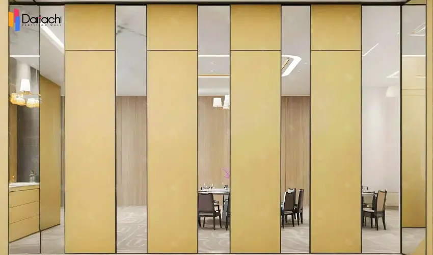 Yellow-brown wooden manual movable partition wall