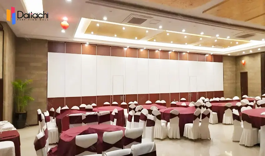 Orange movable partition wall in the conference room Orange movable partition wall in the conference room