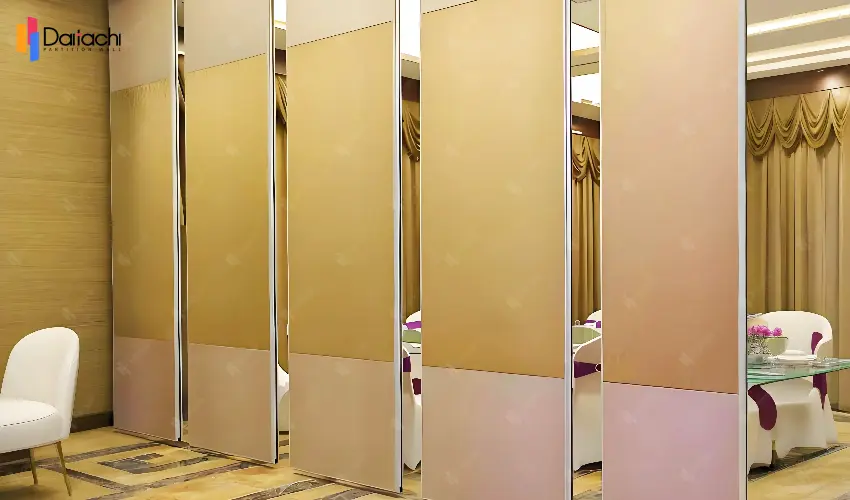 Light white and beige spliced panel movable partition walls in the hotel dining area