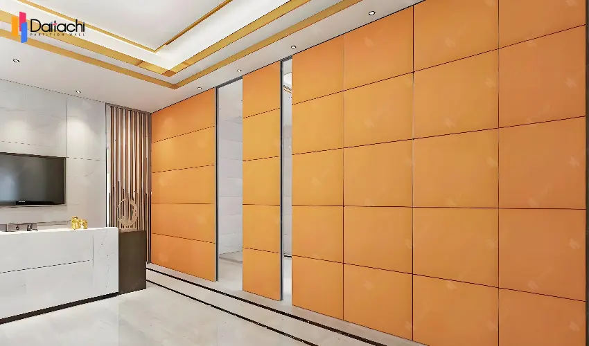 Bright orange movable partition wall in the leisure area