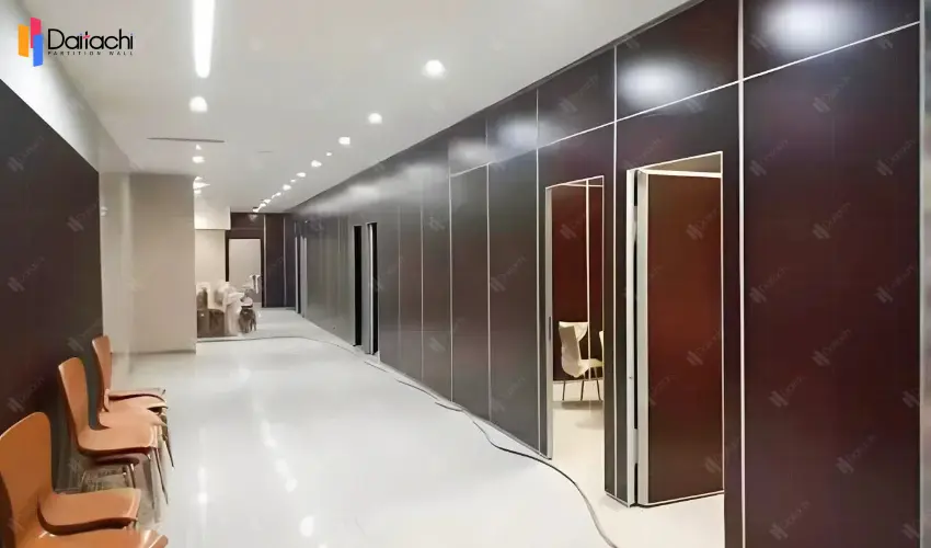 Dark brown movable partition wall in the hotel box Dark brown movable partition wall in the hotel box