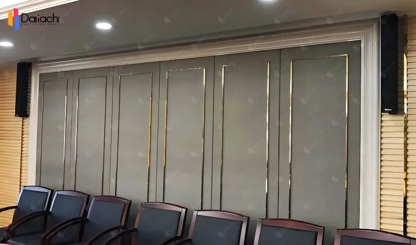 Gray movable partition wall with gold line Gray movable partition wall with gold line