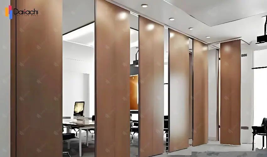 Wooden-colored, manually movable partition walls for leisure areas Wooden-colored, manually movable partition walls for leisure areas