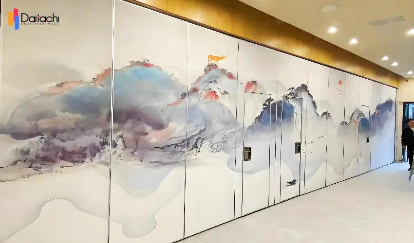 Manual movable partition wall with fairy-like landscape ink painting Manual movable partition wall with fairy-like landscape ink painting