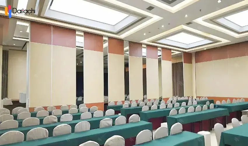 Brown and white movable partition wall in the large conference room Brown and white movable partition wall in the large conference room