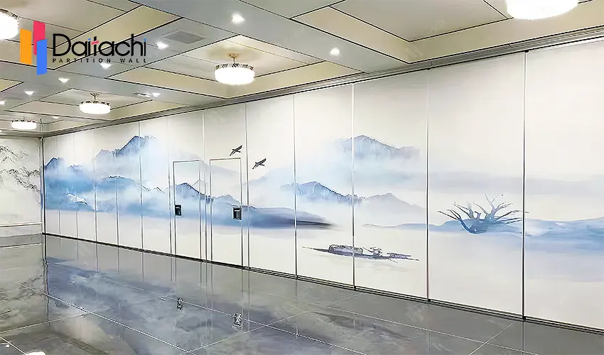 Blue landscape painting movable partition wall
