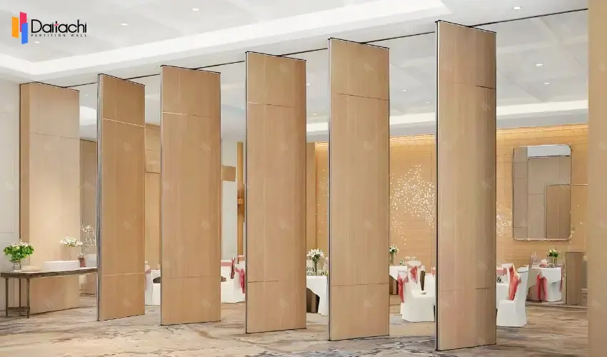 Light brown wood grain manual movable partition wall