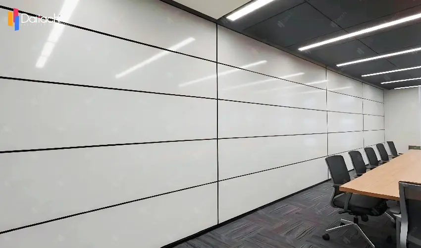 White Vertical Modular Partition Wall System in the Conference Room