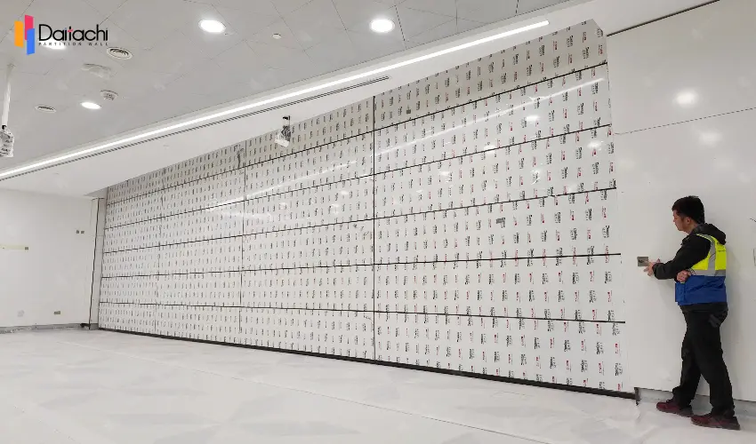 Simple vertical folding partition wall in operation Simple vertical folding partition wall in operation