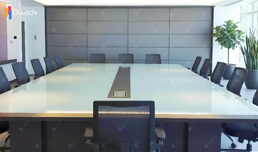 Minimalist Vertical Lift Wall System in the Conference Room