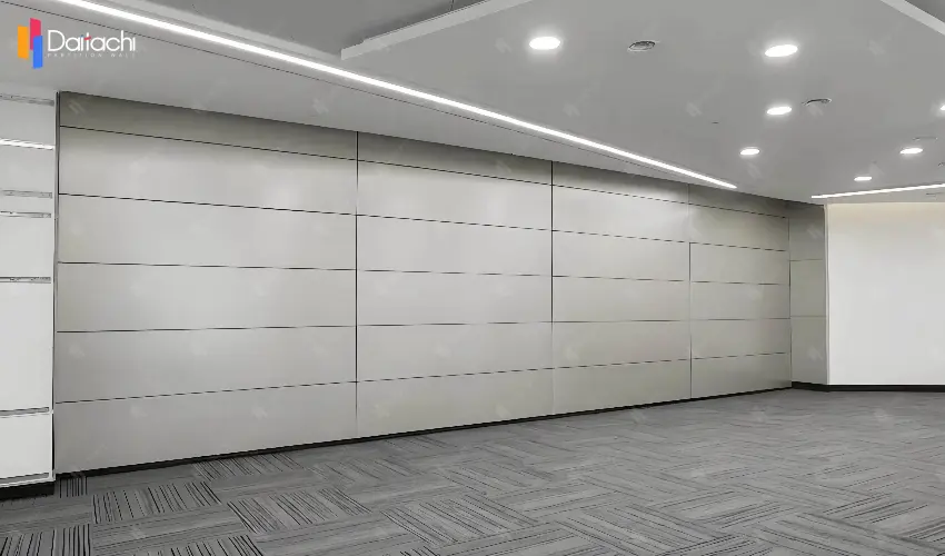 A Plaid Rug Paired with a Minimalist White Vertical Lift Wall