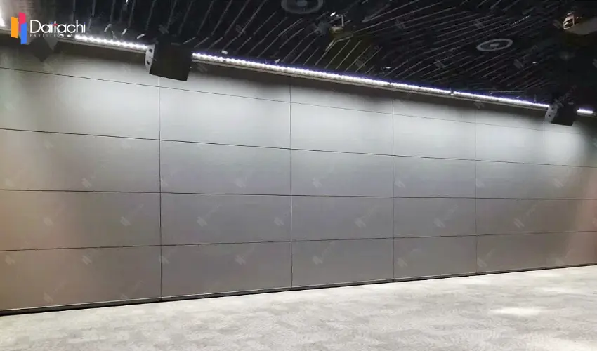 A minimalist white vertical lift wall within a spacious, open area. A minimalist white vertical lift wall within a spacious, open area.