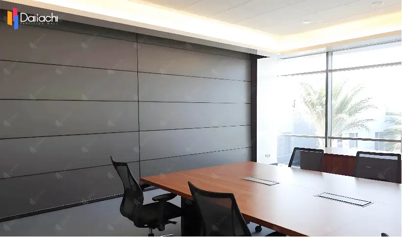 the simple grey vertical folding partition wall in the meeting-room the simple grey vertical folding partition wall in the meeting-room