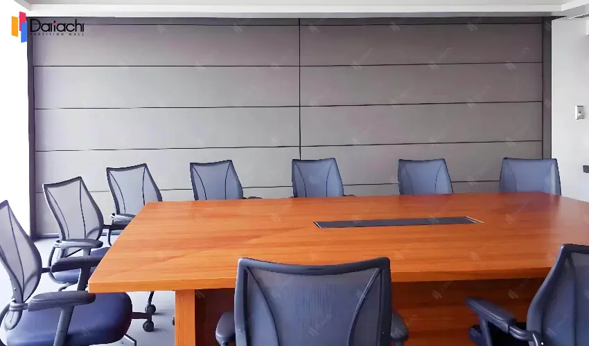 the simple grey vertical folding partition wall in the meeting-room the simple grey vertical folding partition wall in the meeting-room