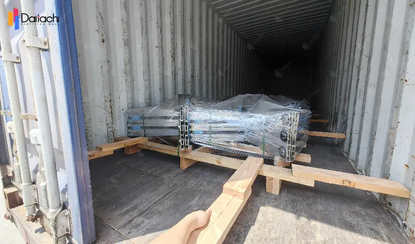 Images of forklifts transporting goods in wooden crates.
