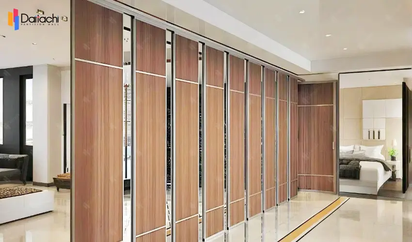 Large-area minimalist manual movable partition wall with wood grain texture Large-area minimalist manual movable partition wall with wood grain texture