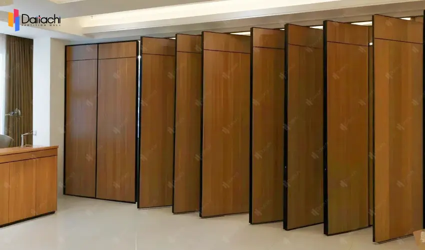 Large-area minimalist manual movable partition wall with wood grain texture Large-area minimalist manual movable partition wall with wood grain texture