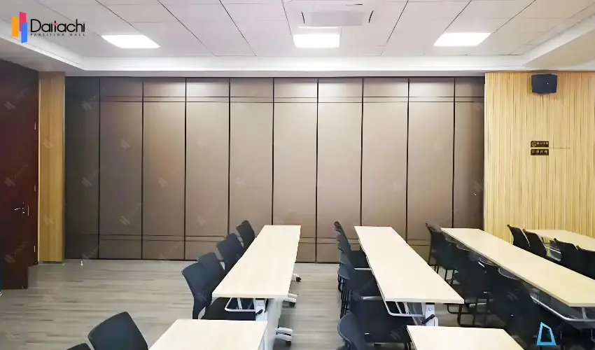 Light gray-brown manual movable partition wall in the conference room