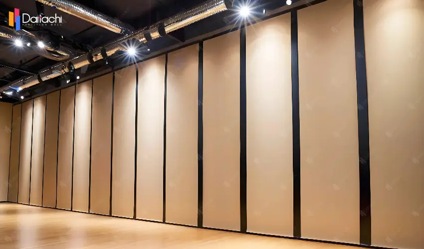 Log-style ultra-high movable partition wall in the spacious interior Log-style ultra-high movable partition wall in the spacious interior